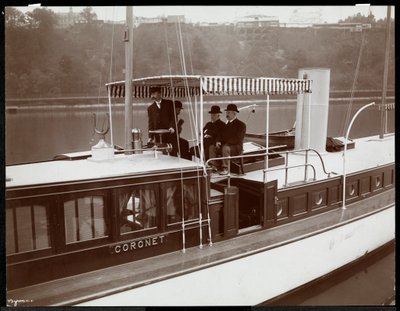 View of the Yacht Coronet of the New York Yacht, Launch and Engine Co. on the Harlem River, New York, 1905 by Byron Company